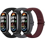 Bcuckood Elastisches Armband kompatibel mit Xiaomi Smart Band 9/ Xiaomi Smart Band 8 Damen Herren, dehnbares Uhrenarmband weiches elastisches Nylon Ersatzarmband für Xiaomi Mi Band 9/8, 3 Stück