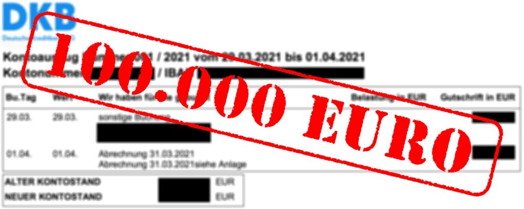Kontoauszug: 100.000 Euro
