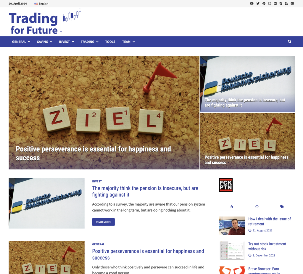 Ein Screenshot des englisch sprachigen Blogs von TradingForFuture.de