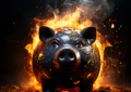 Das Bild zeigt ein brennendes Sparschwein (Playground.com)